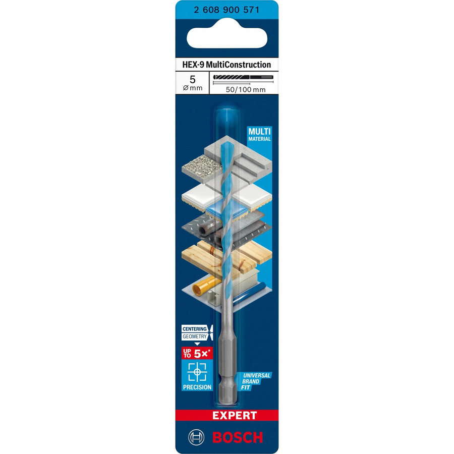 Bosch Expert Multi Construction Bohrer Hex-9 mit Carbide-Spitze in Silber, Durchmesser: 5 mm, Länge: 100 mm - Bild 2