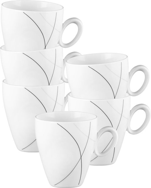 Seltmann Weiden Becher mit Henkel Trio Highline aus Porzellan Weiß 6er Set 0,3 l pro Becher - Bild 1