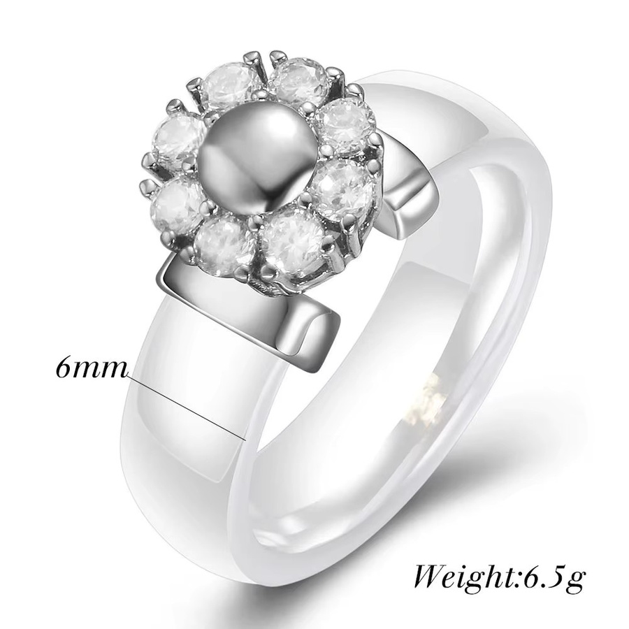VQYSKO Ring, Keramik, Edelstahl, Schwarz-weiß, Zirkonia, Damen - Bild 2