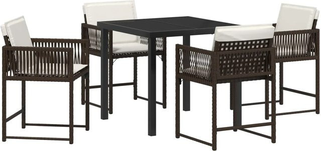 vidaXL Garten Essgruppe 5-teilig aus Poly-Rattan und Stahl in Braun mit Glastisch - Bild 1