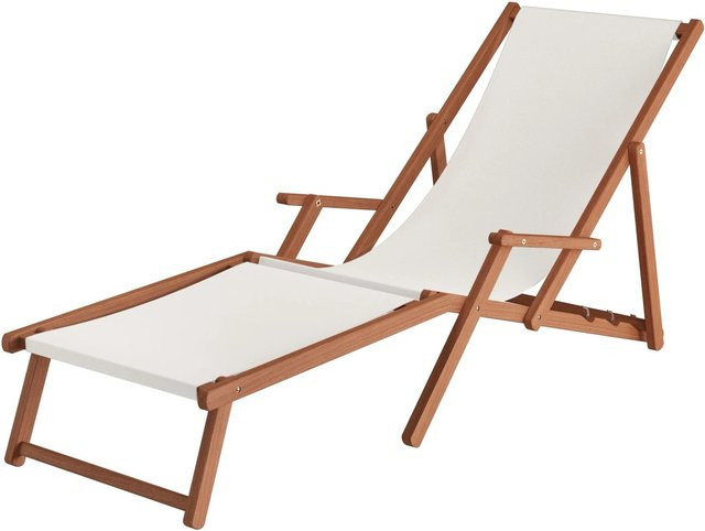 Erst-Holz Liegestuhl XXL Sonnenliege aus Buche mit verstellbarer Kopfstütze und Armlehnen in Weiß Creme - Bild 1
