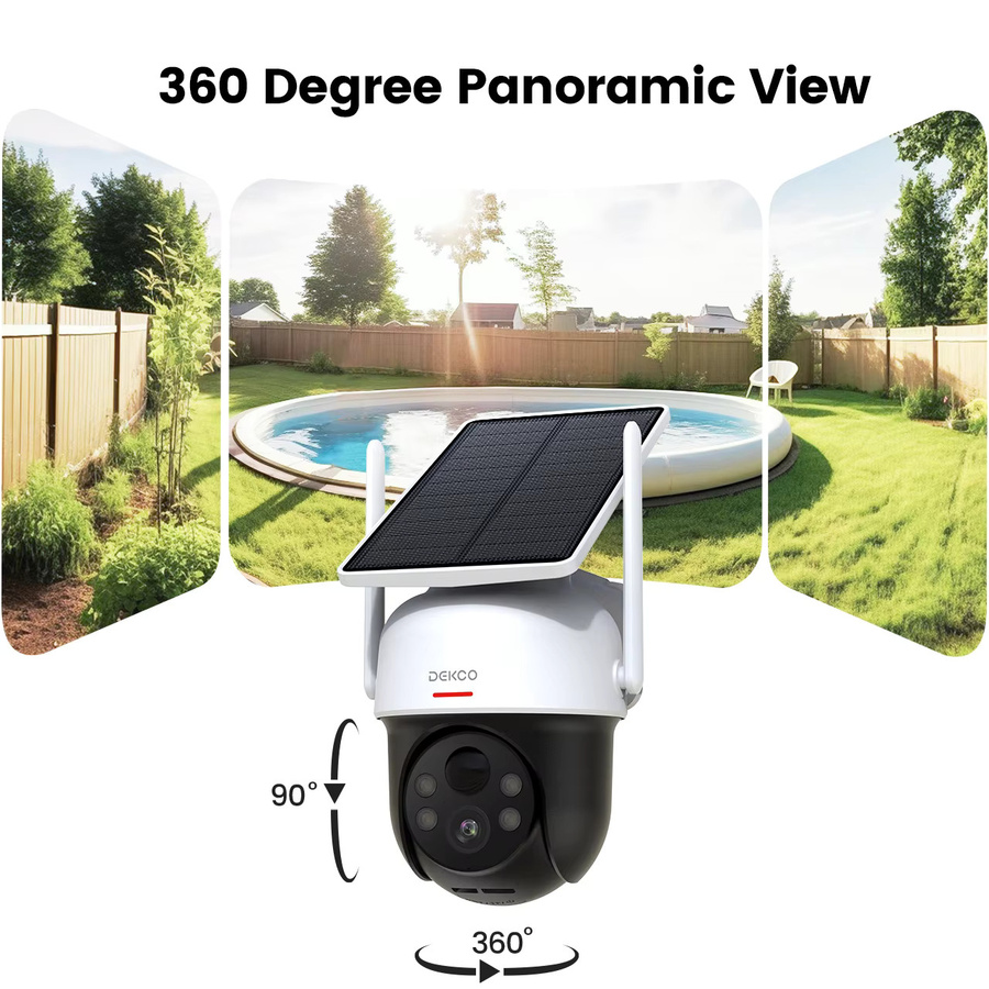Dekco Solar-WLAN-Kamera mit 3 MP Auflösung, 100 % kabellos, 5000 mAh Akku und Zwei-Wege-Audio, PTZ-CCTV-Überwachungskamera in Weiß - Bild 3