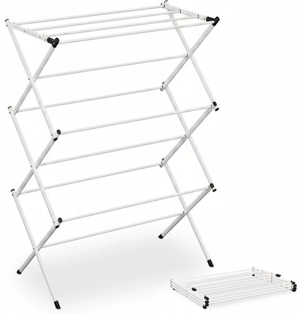Relaxdays Turmwäscheständer aus Eisen in Weiß, klappbar, H: 104 cm, B: 73 cm, T: 38 cm - Bild 1