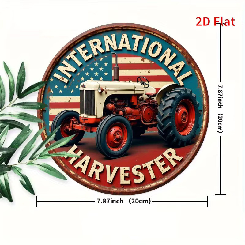 Potdemiel Vintage Metallschild International Harvester Traktor Design, rund, mehrfarbig, Durchmesser: 19,81 cm - Bild 2
