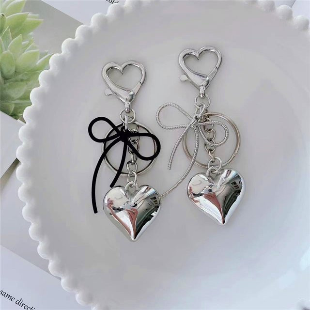 YiYuYiHua Anhänger Bowknot Herz, Silber Farbe, Metall, Schlüsselring - Bild 1
