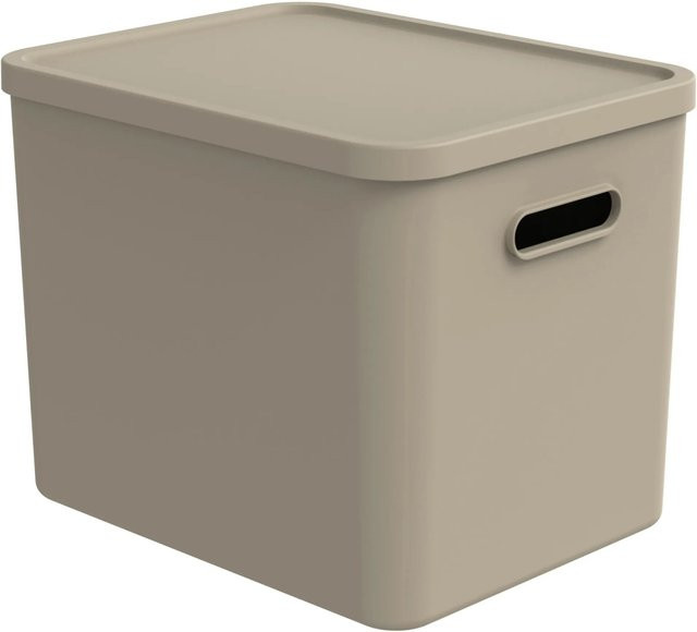 Rotho Multibox Albula Aufbewahrungsbox mit Griffen in Beige und Braun, B: 29,0 cm, T: 29,5 cm, H: 27,0 cm - Bild 1