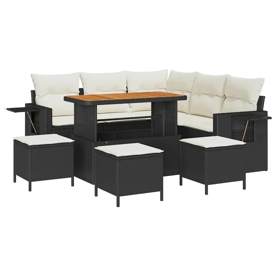 vidaXL Garten-Sofa-Set 9-teilig aus Polyrattan in Schwarz mit Polsterung und Beistelltisch für Terrasse und Garten - Bild 2