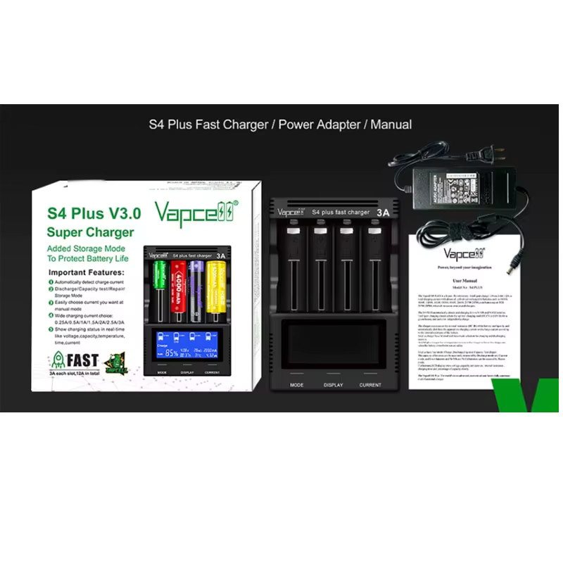 Vapcell S4 Plus V3.0 Intelligentes 4-Slot Schnellladegerät 3A mit Speichermodus in Schwarz - Bild 6