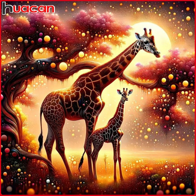 Huacan Diamantgemälde Giraffenbaum Tierlandschaft Diamantmosaik Mehrfarbig B/H: 20 x 20 cm - Bild 1