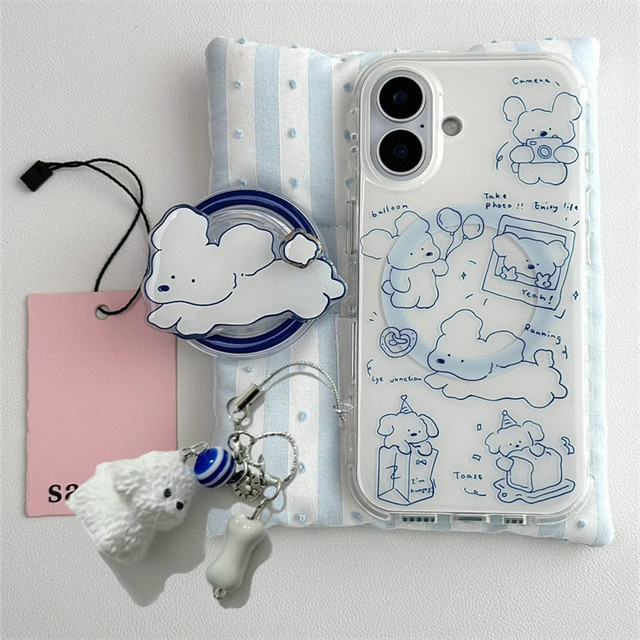 HAPPEE Magnetische Handyhülle mit Hundeanhänger in Blau und Transparent für iPhone 11 bis iPhone 17 Pro Max - Bild 1