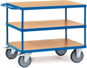 Fetra Tischwagen mit 3 Etagen in Blau und Buche, Tragkraft bis 600 kg, B/T: 100 x 70 cm - Bild 1