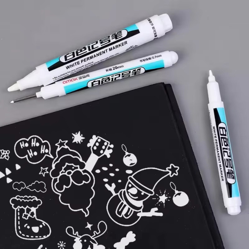 Weiße Permanentmarker Set mit Strichstärken 0,7 mm, 1,0 mm und 2,5 mm für Holz, Kunststoff, Leder, Glas, Stein und Metall - Bild 3