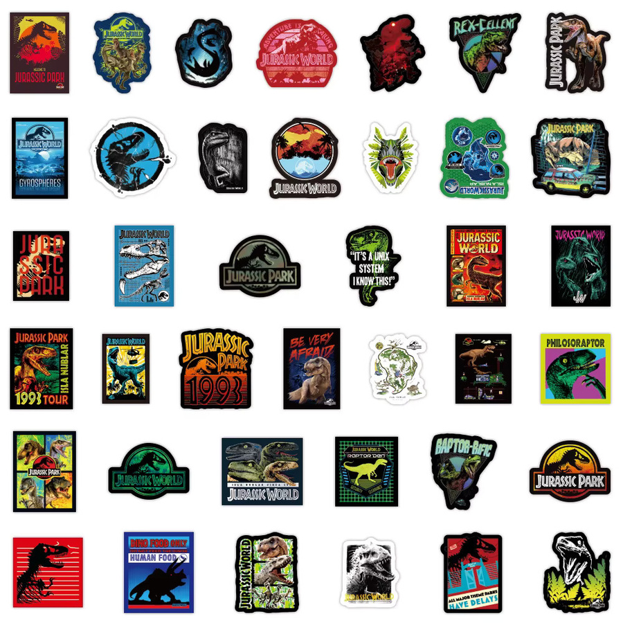 Jurassic Park Dinosaurier Graffiti Aufkleber Set in Multicolor für DIY Möbel und Dekoration, 50 Stück - Bild 3