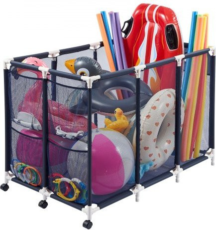 VEVOR Pool Storage Bin Rollbarer Pool Spielzeug Organizer mit Seitentaschen und Rollen, Schwerlast Kunststoffrahmen mit Netzkorb für Schwimmbecken - Bild 1
