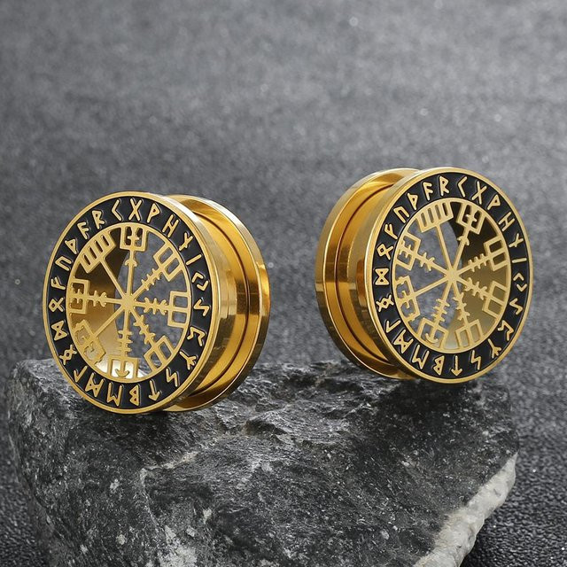 Twolobes Ohrdehner Tunnel Expander Piercing, Edelstahl, Gold, 25mm, Unisex - Bild 1