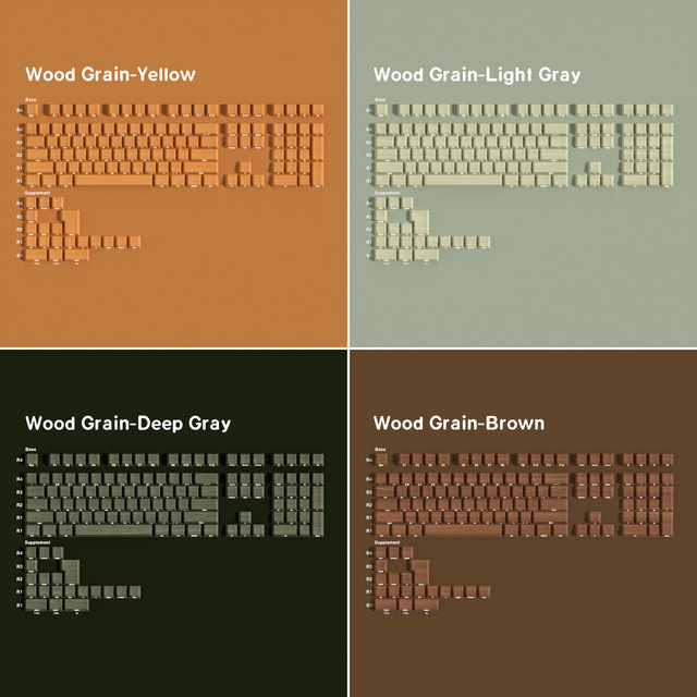 Jaycomia Tastenkappen Set aus PBT Material mit Holzmaserung in Multicolor und Grau für mechanische Tastaturen ISO und ANSI Layout kompatibel mit Wooting W1M V5 - Bild 1