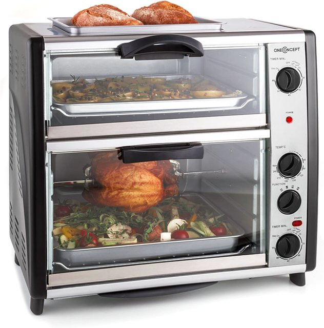 Oneconcept Doppel-Backofen mit Grillplatte in Schwarz aus Edelstahl, 42 Liter, 2350 Watt - Bild 1