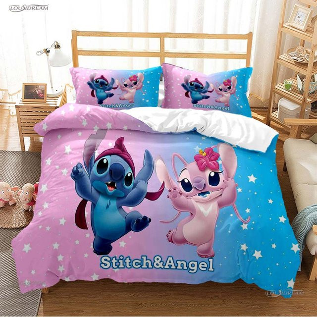 Gu Tao Stitch Cartoon Bettwäsche-Set aus Polyester in Blau mit Bettbezug und Kissenbezügen, Breite: 228 cm, Tiefe: 228 cm - Bild 1