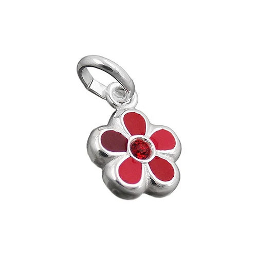 SIGO Anhänger Blume, rot lackiert, 925 Silber, Kristall, Zirkonia, Kinder - Bild 1