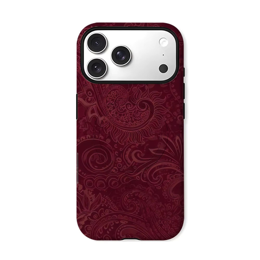 Aurbe 2-in-1 MagSafe Hülle mit mattem Schutzfilm für iPhone 17 16 15 14 Plus Pro Max, Stoßfeste Hartschale, Burgunder Paisley Design - Bild 7