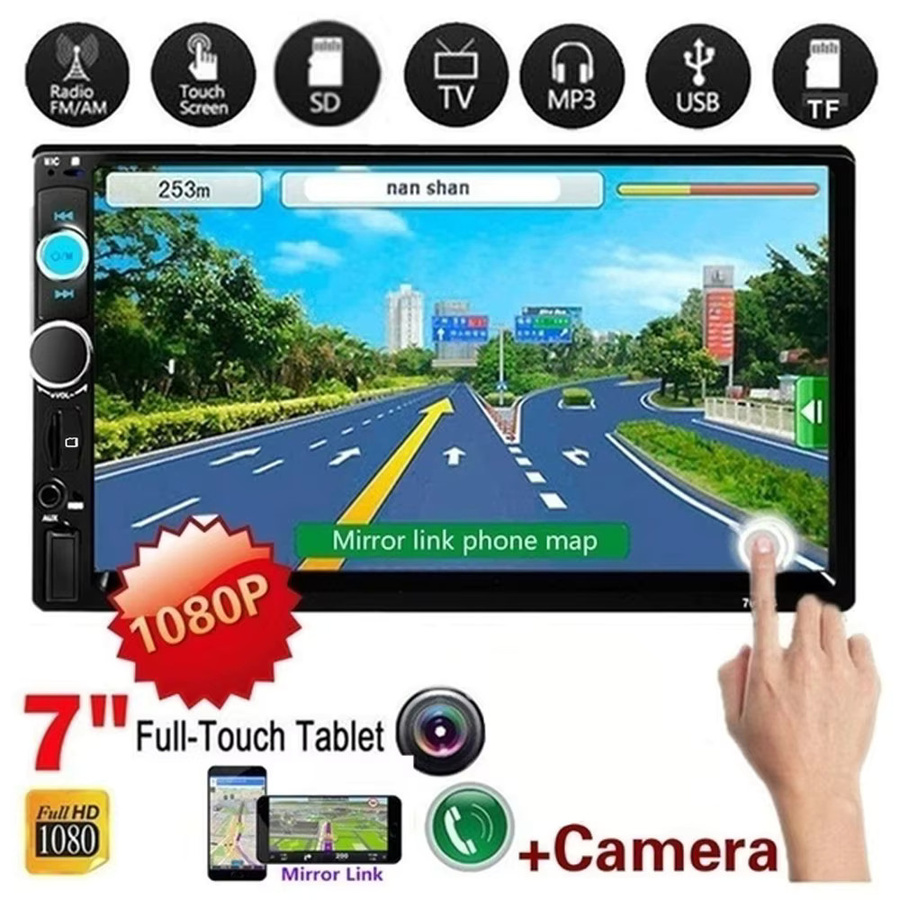 Podofo 2Din 7 Zoll Autoradio mit Android und iPhone Mirror Link, Bluetooth, FM-Radio, AUX und USB-Ladefunktion in Schwarz - Bild 2