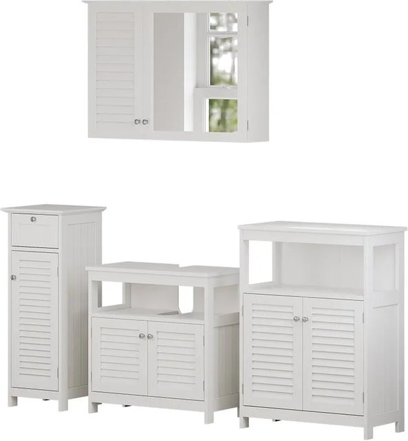 Vicco Badmöbel-Set Riad in Weiß, modernes Badezimmer-Set aus MDF mit Spiegelschrank, Waschtischunterschrank und Seitenschrank - Bild 1