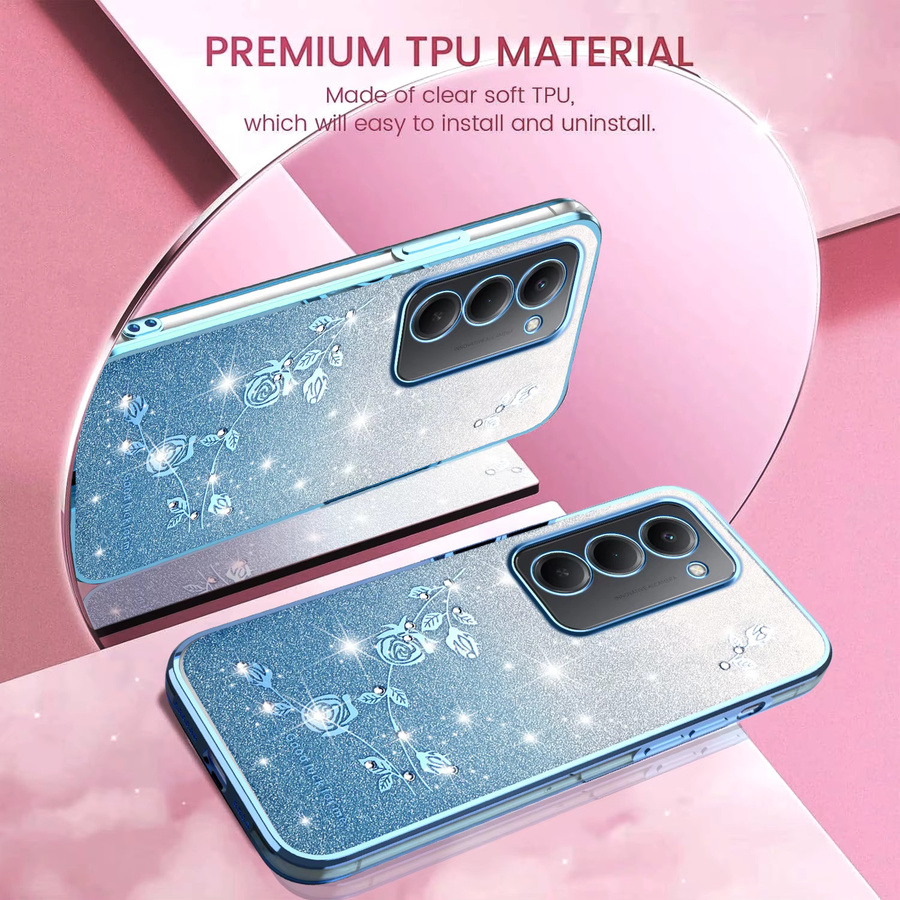 Xiaomi Handyhülle für Redmi Note 14 Pro mit Diamant-Glitzer-Blume in Transparent Pink, stoßfeste und weiche Schutzhülle - Bild 3