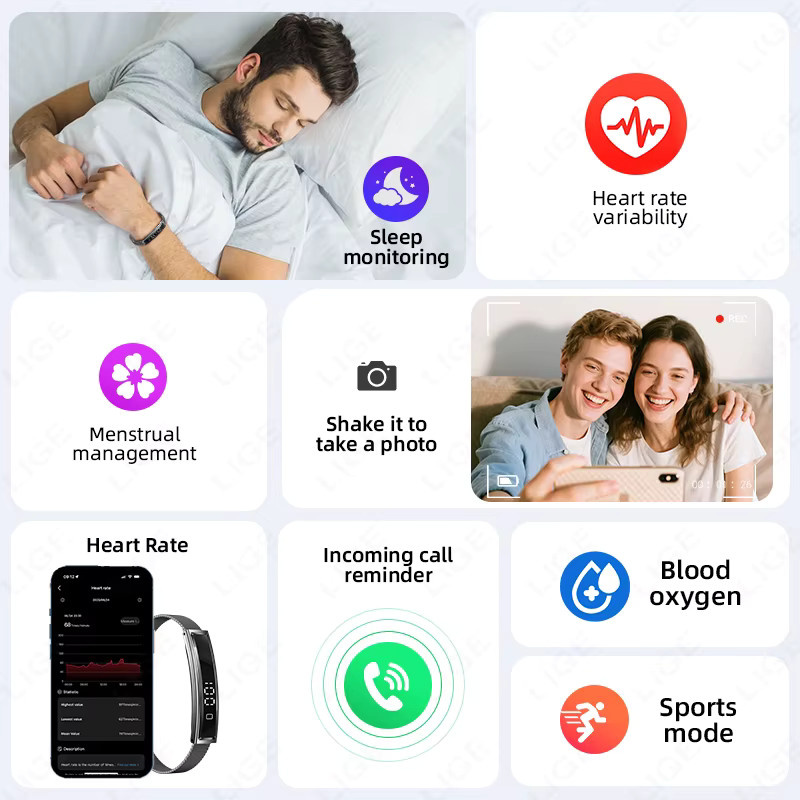 LIGE Smart-Armband für Herren in Schwarz mit Gesundheitsmonitor und wasserdichter Smartwatch-Funktion - Bild 2