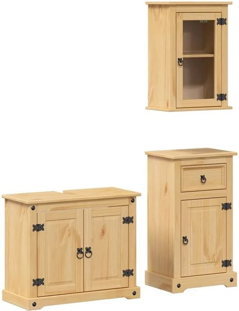 vidaXL 3-teiliges Badmöbel-Set Corona aus Massivholz Kiefer in Braun und Beige, Wandmontage, B/T/H: 120 x 33 x 73 cm - Bild 1