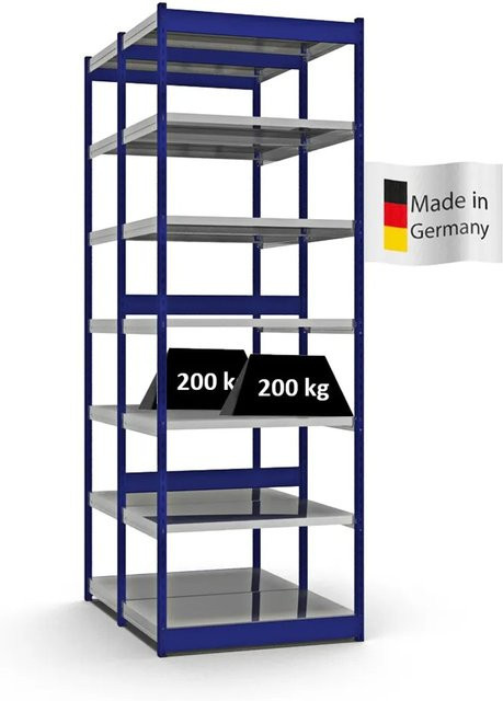 PROREGAL Fachbodenregal Stecksystem mit Vierkant-Profil, doppelseitige Bauart, 2x7 Ebenen, Enzianblau, H x B x T: 300 x 102,5 x 60 cm - Bild 1