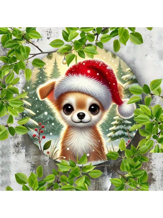 HELLOYOUNG Weihnachts-Chihuahua-Hundeschild aus Metall, runde Wanddekoration in Mehrfarbig, Durchmesser: 19,81 cm - Bild 5