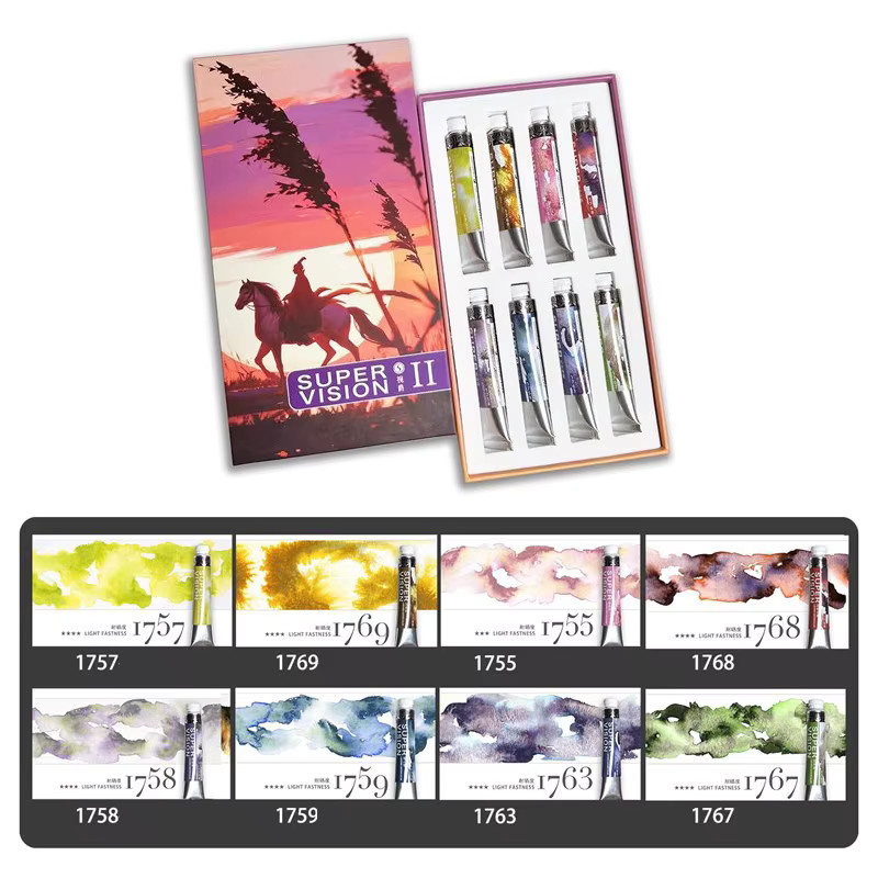 Super Vision Mineral-Aquarellfarben Set mit 16 Farben in 8 ml Tuben, Multicolour Wasserfarben für Künstler - Bild 2