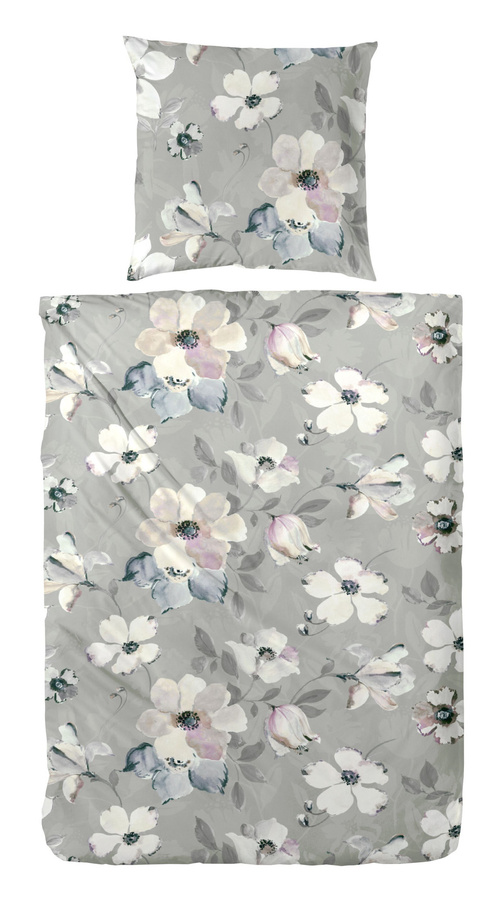 Westminster Mako-Satin Bettwäsche mit Blumenmuster in Flieder und Grau, B/H: 155 x 220 cm mit Kissenbezug 80 x 80 cm - Bild 1