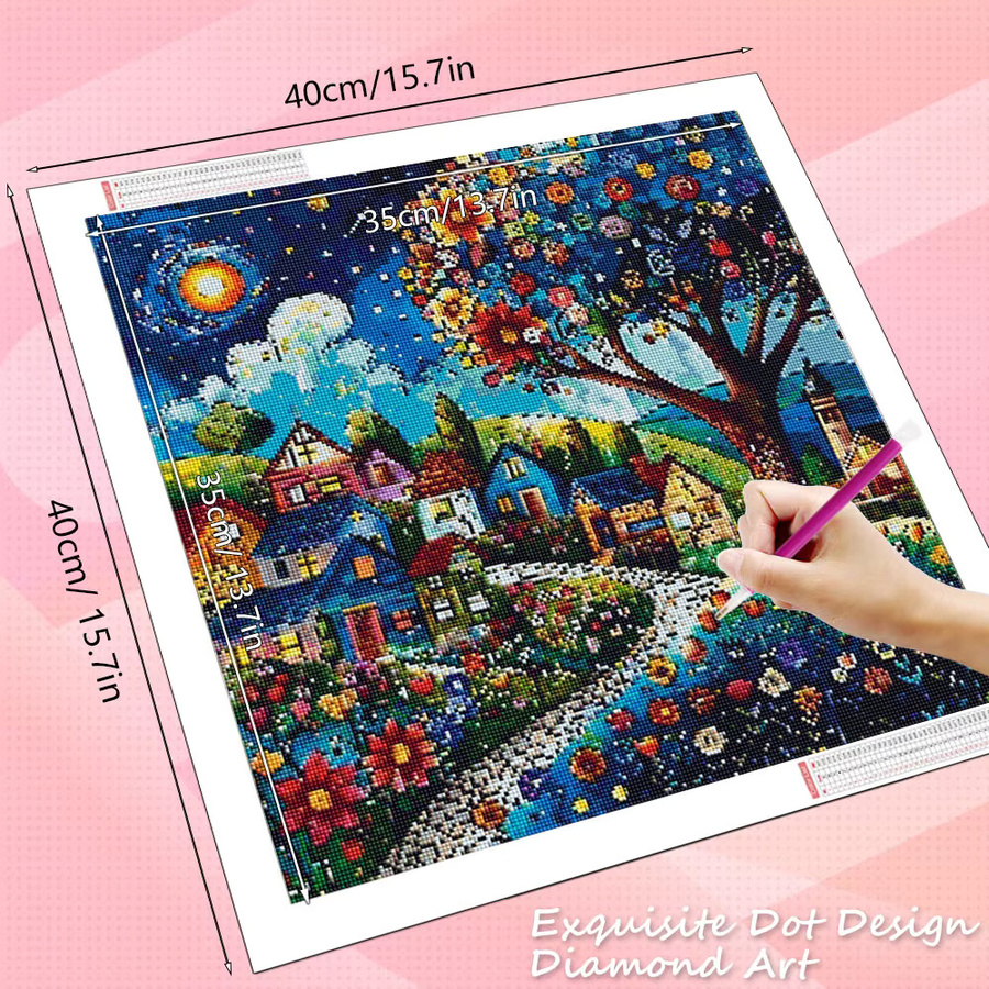 HUACAN Diamantmalerei Baum-Landschaft-Haus, Mosaik Komplettset, ab 14 Jahren - Bild 2