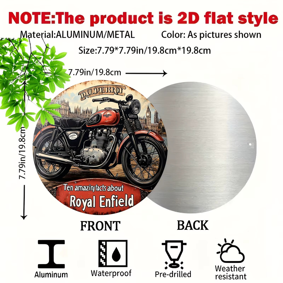 Potdemiel Vintage-Schild Fahrrad Design, rundes Aluminium-Wandschild, Rot, Durchmesser: 20 cm - Bild 2