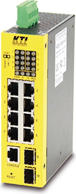 KTI KGS-1060-HP 10-Port Industrieller Gigabit PoE Switch mit DIN-Rail Montage, 8x RJ45 und 2x 100/1000SFP in Gelb - Bild 1