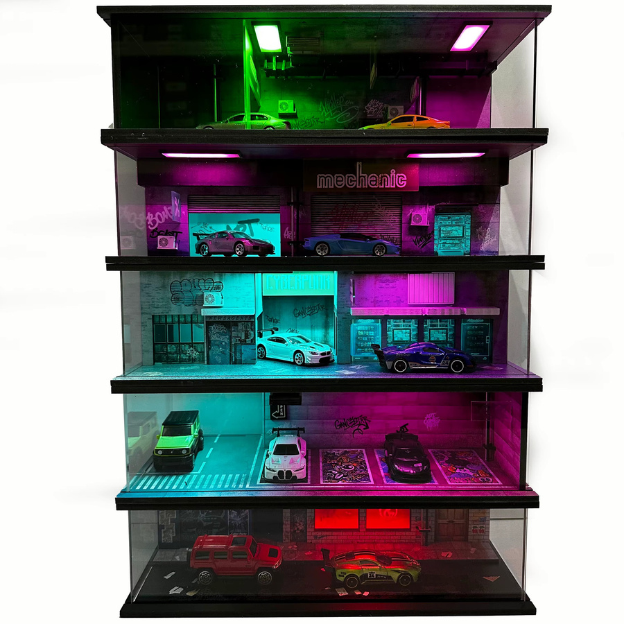 GSF Cyberpunk Auto-Parkplatz-Miniaturen, Diorama, Maßstab 1:64, LED-beleuchtet - Bild 2
