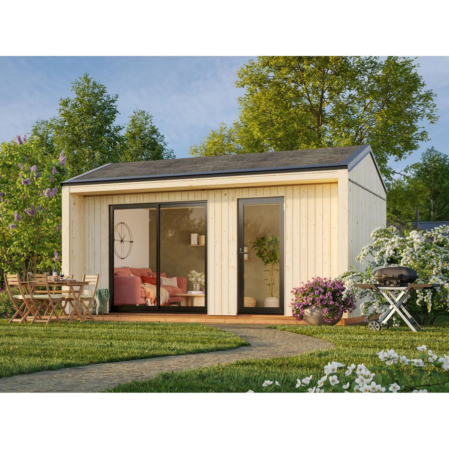 Palmako Gartenhaus Rebekka aus Fichtenholz mit Satteldach in Natur, B: 562 cm, T: 339 cm, H: 250 cm - Bild 2