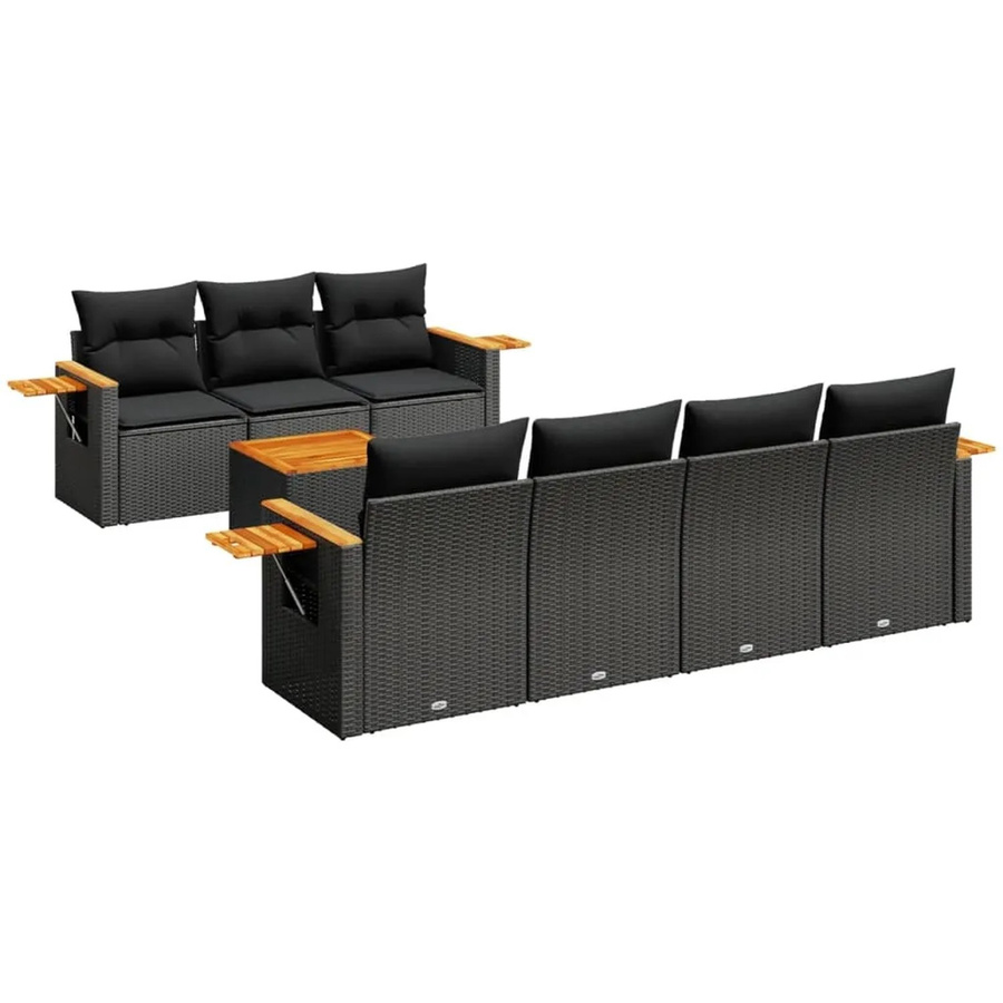vidaXL 8-tlg Garten-Sofagarnitur aus Polyrattan in Schwarz mit Kissen und Tisch - Bild 2