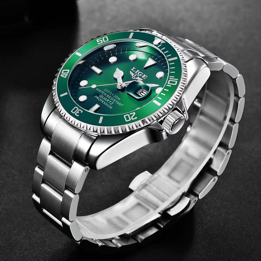 LIGE Armbanduhr Quarz, Edelstahl, Grün, Herren - Bild 2