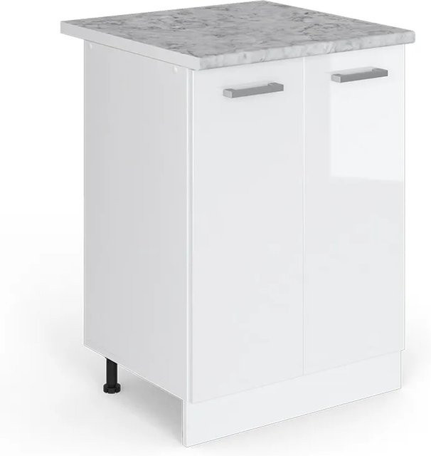 Vicco Küchenunterschrank R-Line in Weiß Hochglanz mit Marmor-Optik, Breite: 60 cm, Tiefe: 60 cm, Höhe: 81,6 cm - Bild 1