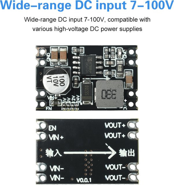 Aideepen DC-DC Spannungsumwandlungsmodul Step-Down-Leistungsmodul 7V-100V auf 5V/9V/12V/24V in Schwarz - Bild 1