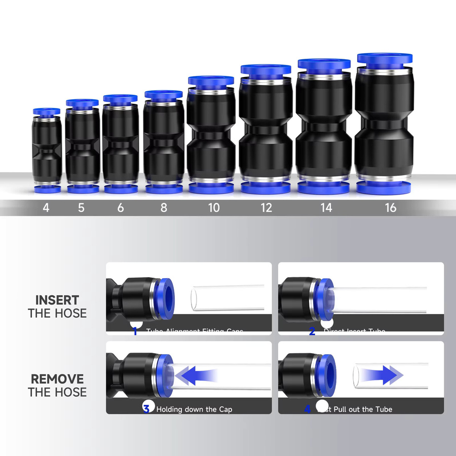 SteelShadow Pneumatische Push-In Fittings Gerade für PU Luftschläuche in verschiedenen Größen - Bild 5