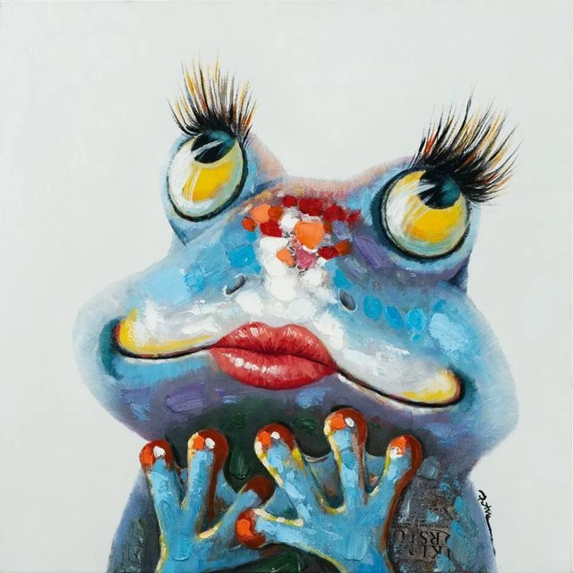 Art Universe Leinwandbild Verliebter Frosch, quadratisch, blau und mehrfarbig, B/H: 70 x 70 cm - Bild 1