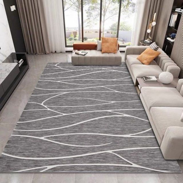 VIKAMA Nordischer minimalistischer Ultrafeiner Faserteppich mit geometrischen Mustern für Wohnzimmer und Schlafzimmer - Bild 1