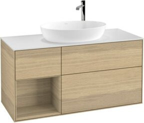 V&B Waschtischunterschrank Finion mit Wandbeleuchtung in Weiß und Eiche, Breite: 120 cm - Bild 1
