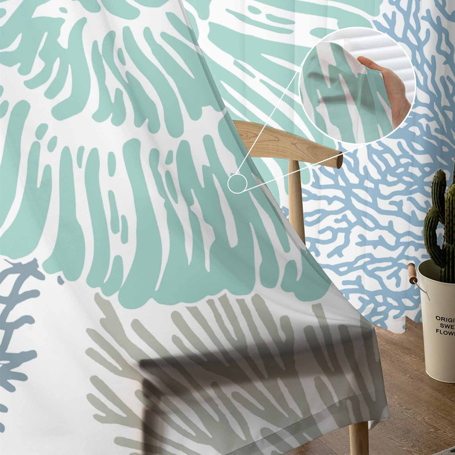 Transparente Tüll-Vorhänge mit Ozean-Motiv aus Organza und Voile, Breite: 135 cm, Höhe: 115 cm - Bild 2