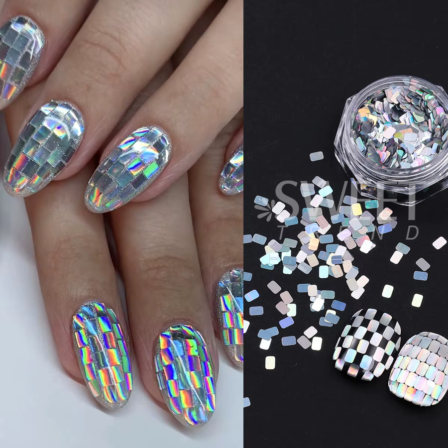 SWEET TREND Nagelkunst-Pailletten, spiegelsilberne Glitzerflocken, 3 Stück - Bild 4