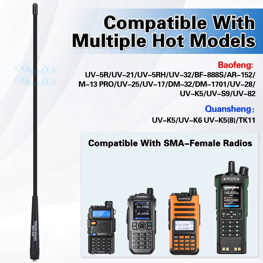 ABBREE UV-795 Dual Band Flexible Antenne mit SMA-Buchse in Schwarz für Baofeng UV-17, DM-1701, M-13 PRO und Quansheng UV-K6 Walkie Talkie - Bild 6