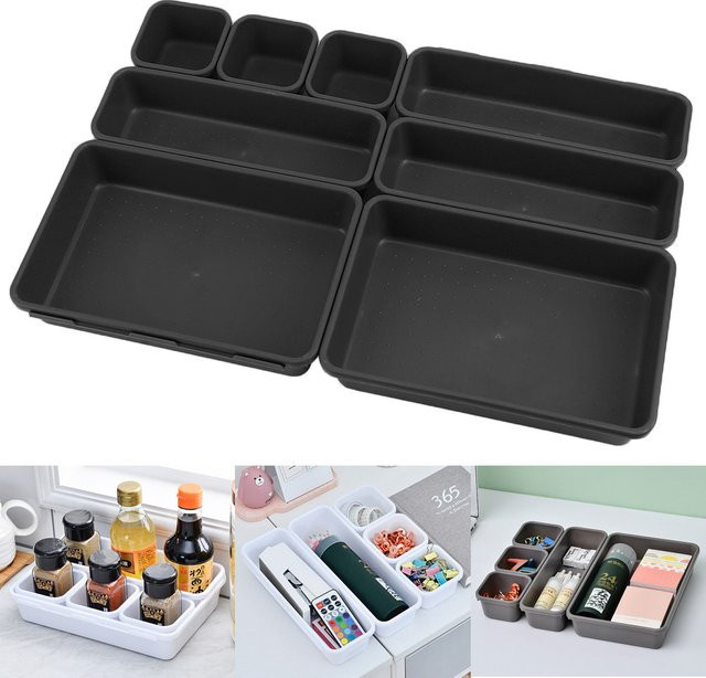 8-teiliges Organizer-Set für Schmuck und Kleinteile aus Kunststoff in Grau - Bild 1